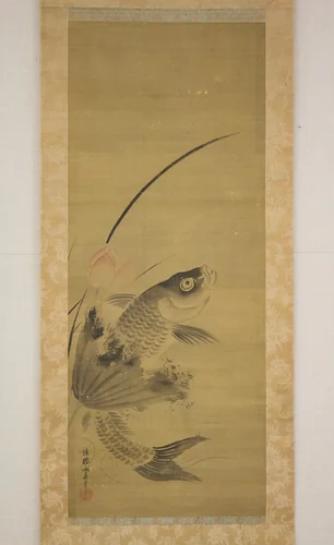 Fish and Lotus by Kano Yasunobu (狩野安信), painting, 1613-1685