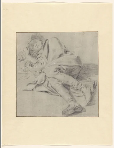 Op de grond liggende man by Johan le Ducq, drawing, 1639-1677