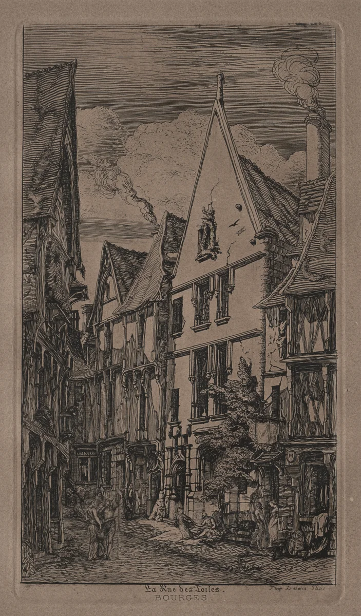 Rue des Toilés, Bourges by Charles Meryon, print, 1853