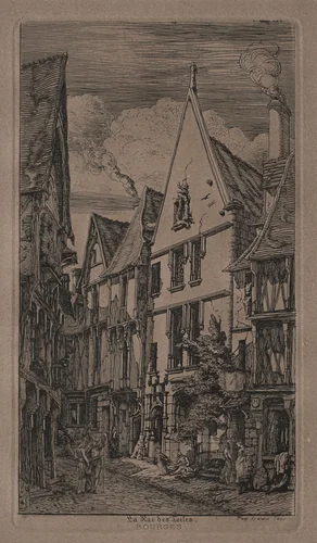 Rue des Toilés, Bourges by Charles Meryon, print, 1853