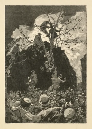 Men Watching a Fire by Auguste Lepère, print, 1862-1904