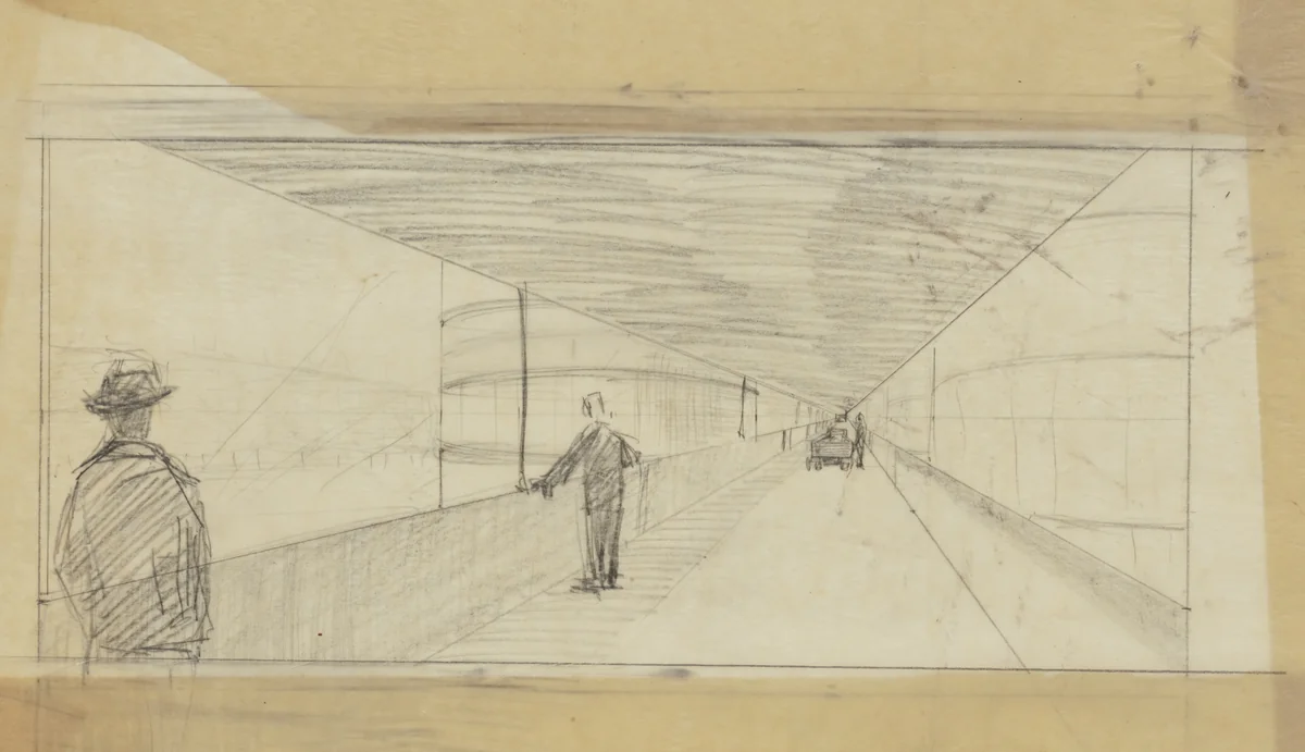 Suspension Houses Project (Perspective) by Bodo Rasch, Heinz Rasch, architecture, 1927