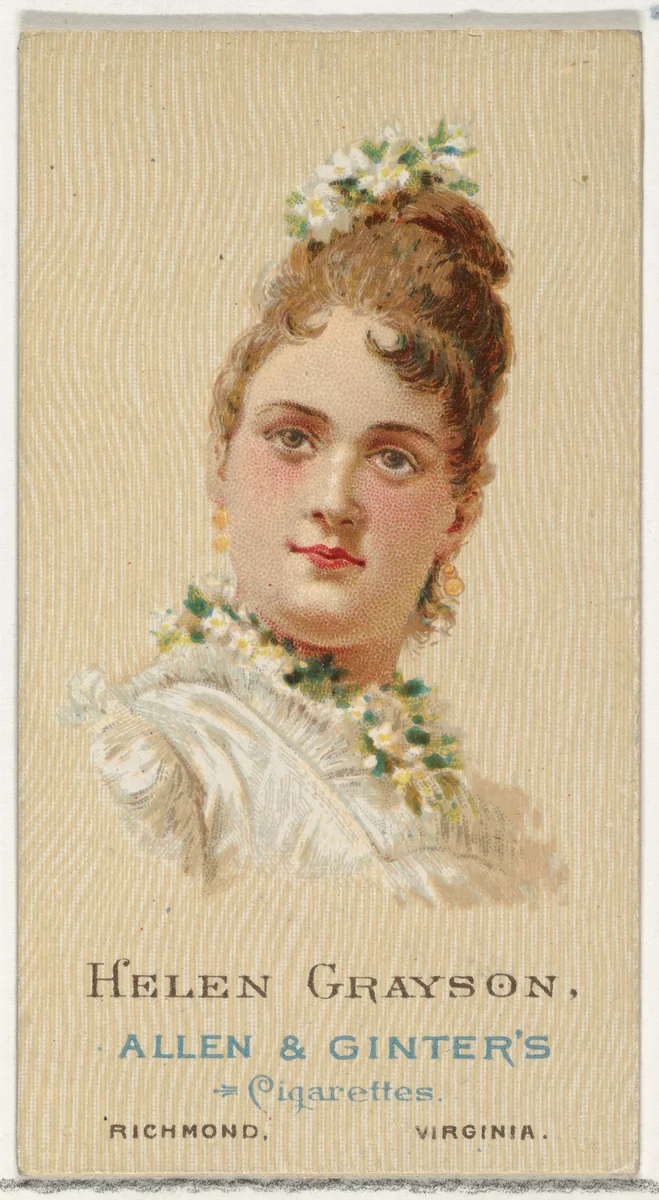 Helen Grayson, from World's Beauties, Series 2 (N27) for Allen & Ginter Cigarettes by Allen & Ginter, print, 1888