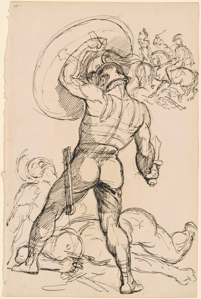 An Ancient Roman Warrior in Battle by Hippolyte Lalaisse, drawing, 1825-1835
