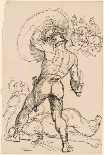 An Ancient Roman Warrior in Battle by Hippolyte Lalaisse, drawing, 1825-1835