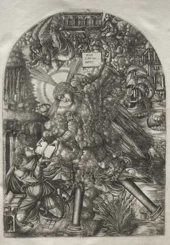The Apocalypse: The Angel Gives St. John the Book to Eat by Jean Duvet, print, 1546-1556