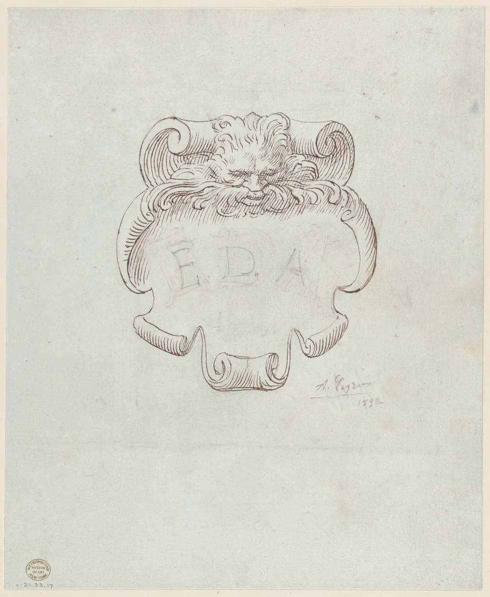 Sketch for a Nameplate for Edward D. Adams by Alphonse Legros, drawing, 1892