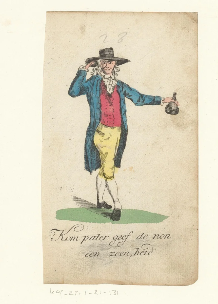Dronken man met een fles wijn in zijn hand by anonymous, print, 1821-1829