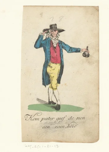 Dronken man met een fles wijn in zijn hand by anonymous, print, 1821-1829