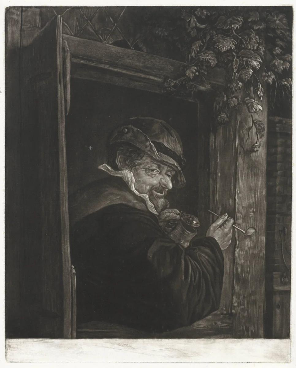 Roker in een venster by Dirk Koedijck, print, 1720-1740