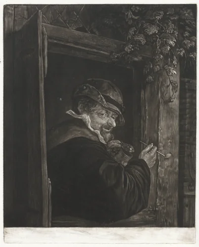 Roker in een venster by Dirk Koedijck, print, 1720-1740
