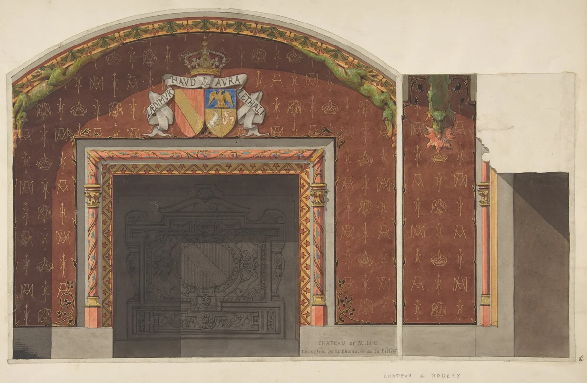 Design for the decoration of the fireplace in the library of the Chateau de Mouchy by Jules-Edmond-Charles Lachaise, drawing, 1850-1900