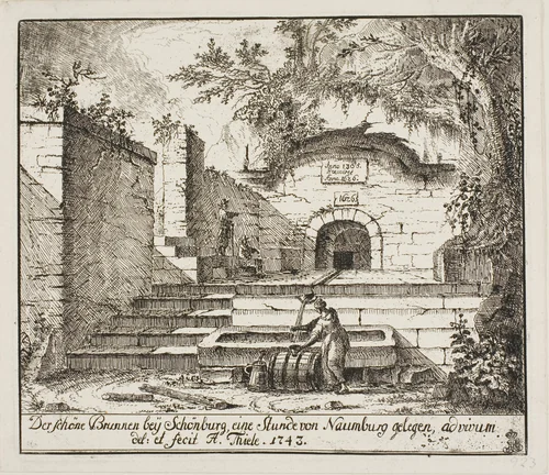 The Beautiful Fountain Near Schönburg by Johann Alexander Thiele, print, 1743