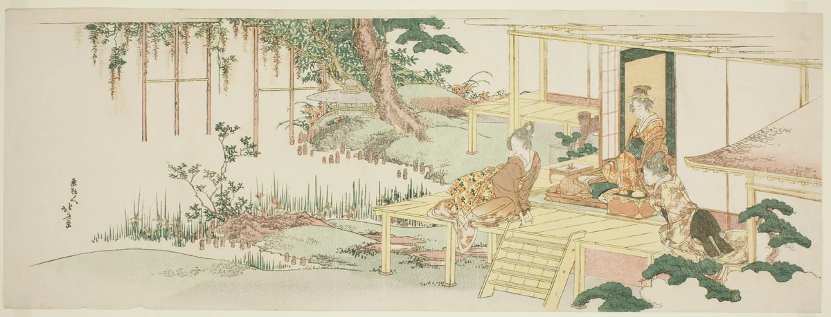 Admiring wisteria by Katsushika Hokusai (葛飾 北斎), print, 1796-1812