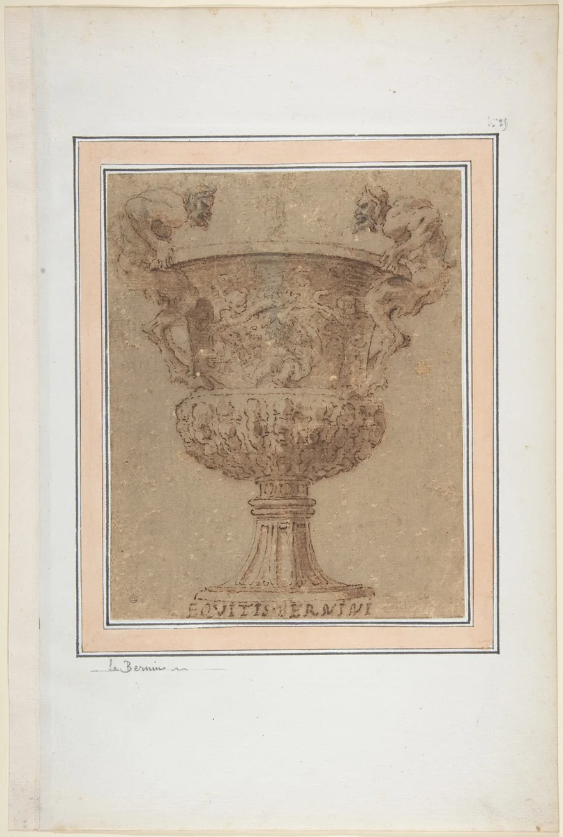 Design for an Urn with Satyrs for Handles by anonymous, drawing, 1600-1700