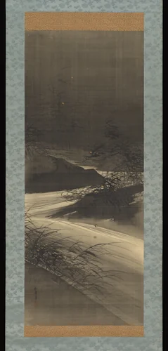 Fireflies Over the Uji River by Moonlight by Suzuki Shōnen, painting, 1868-1912