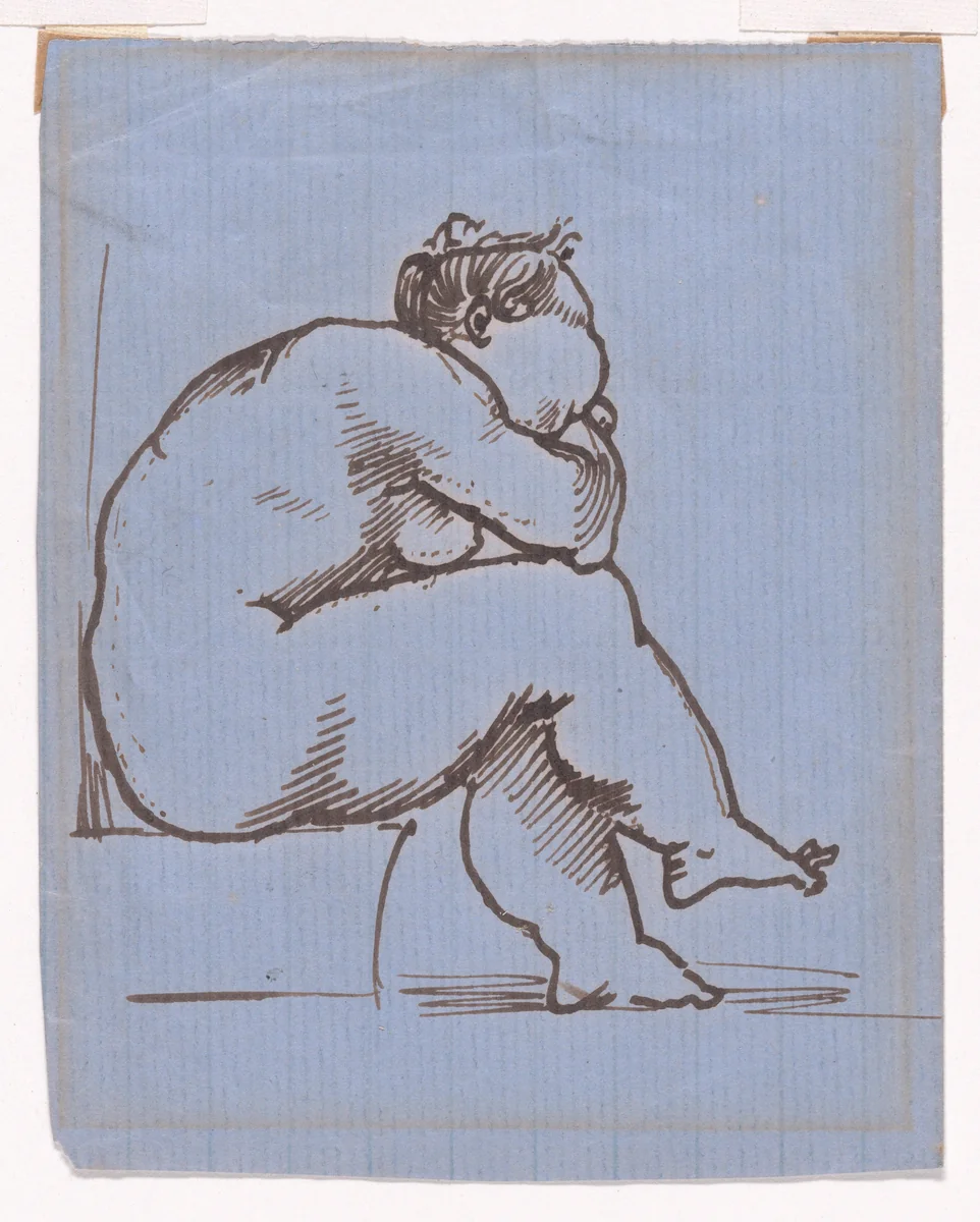 A seated fat lady by Sir Edward Burne-Jones, drawing, 1861-1871