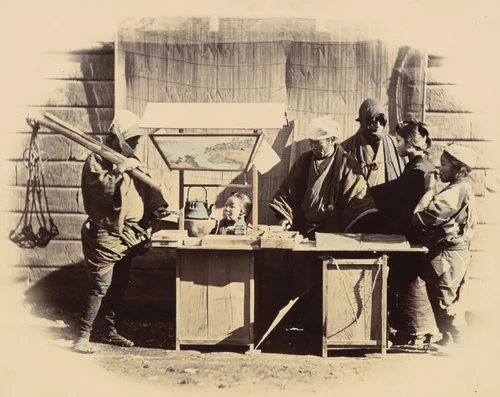 Street Refreshment Stalls by Felice Beato, photograph, 1860-1870