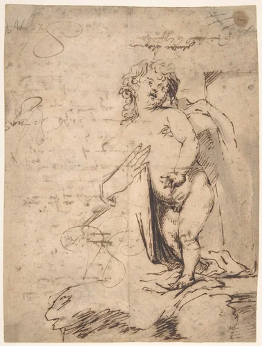 Study of the Christ Child and the Hand of the Madonna. Verso; Profile of a Man by Anthony van Dyck, drawing, 1615-1975