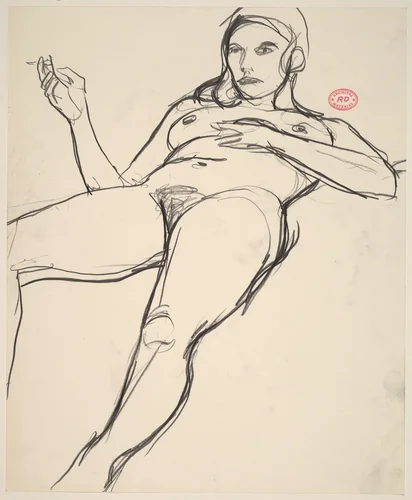Untitled [reclining nude with a cigarette in her hand] by Richard Diebenkorn, drawing, 1955-1967