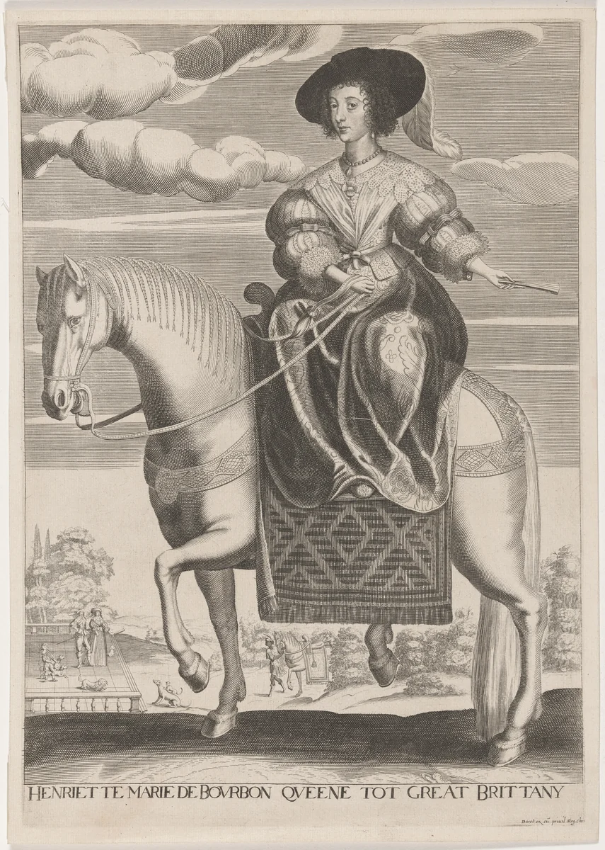 Henrietta Maria on Horseback by Pierre Daret de Cazeneuve, print, 1604-1678