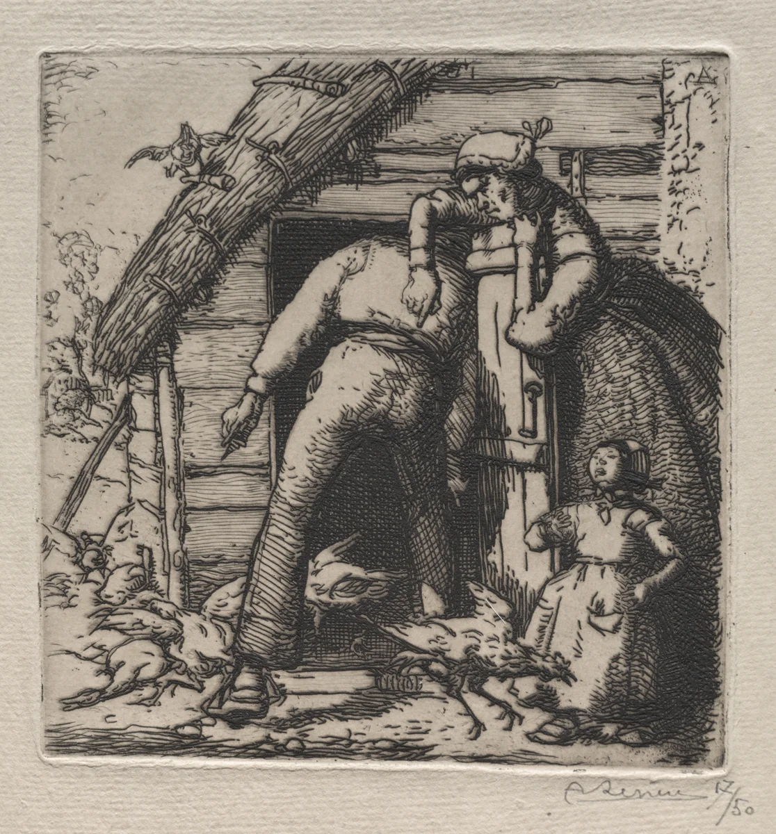 La Poulailler attrape la plus grosse by Auguste Louis Lepère, print, 1870-1918