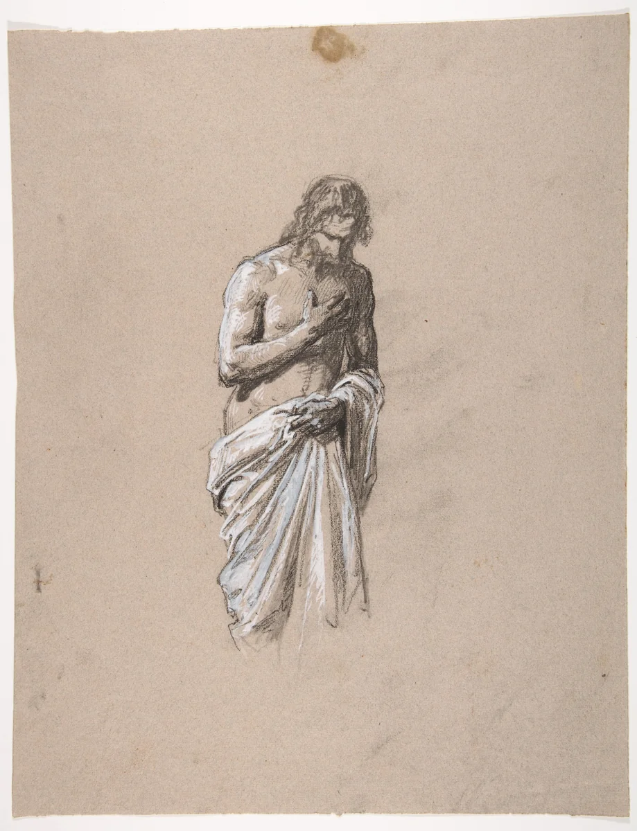 Study for Clovis (middle register; study for wall paintings in the Chapel of Saint Remi, Sainte-Clotilde, Paris, 1858); verso: Head of a Soldier (unrelated to Sainte-Clotilde decorations) by Isidore Pils, drawing, 1820-1875