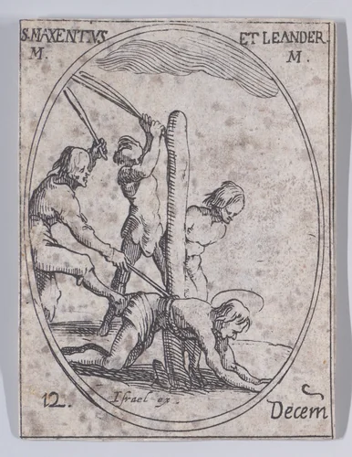 S. Maxence et S. Léandre (St. Maxentius and St. Leander), December 12th, from "Les Images De Tous Les Saincts et Saintes de L'Année" (Images of All of the Saints and Religious Events of the Year) by Jacques Callot, print, 1636