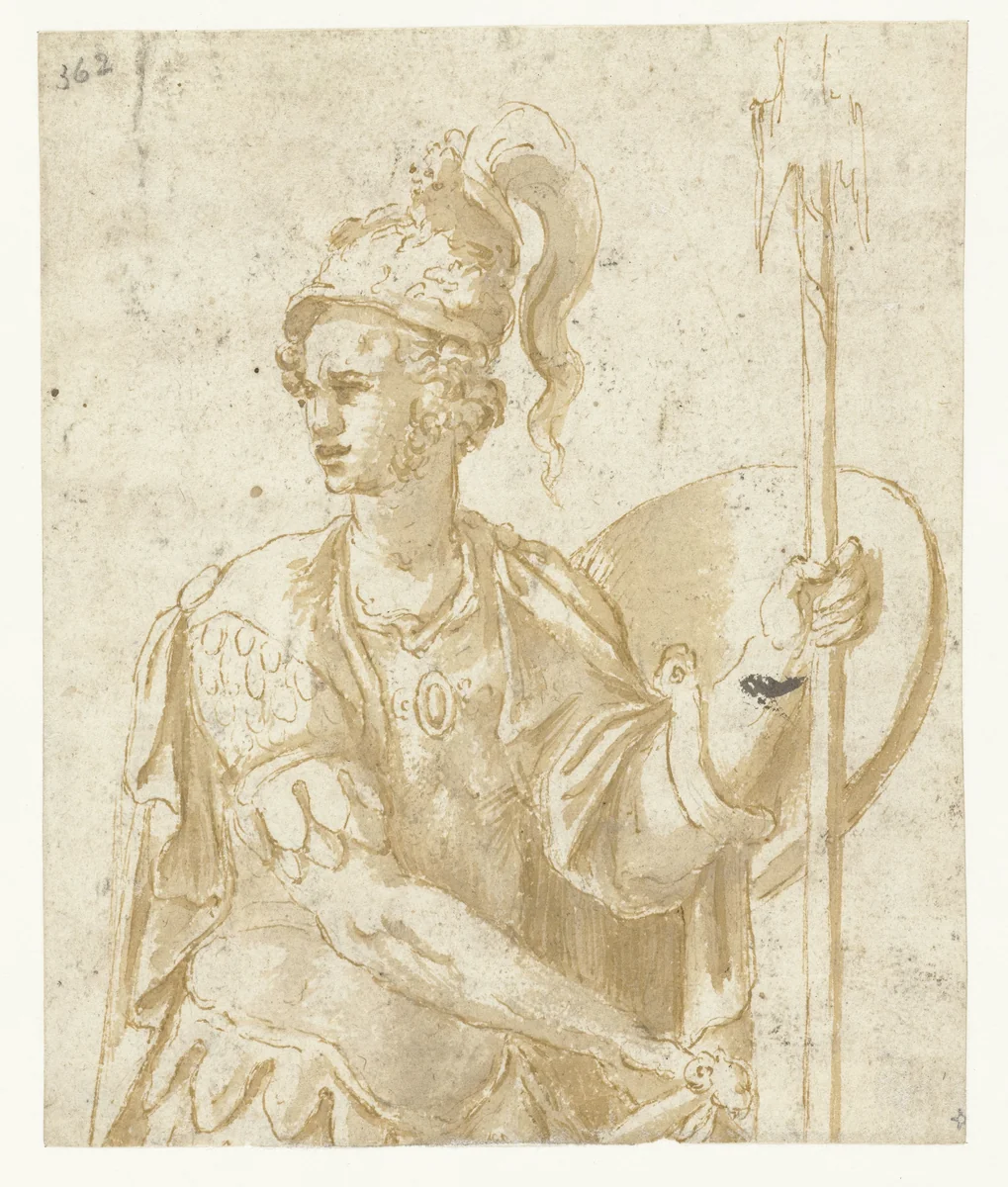Veldheer in antieke dracht by Giulio Romano, drawing, 1502-1546