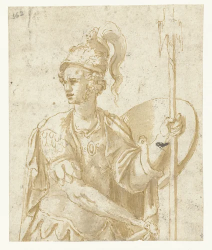 Veldheer in antieke dracht by Giulio Romano, drawing, 1502-1546