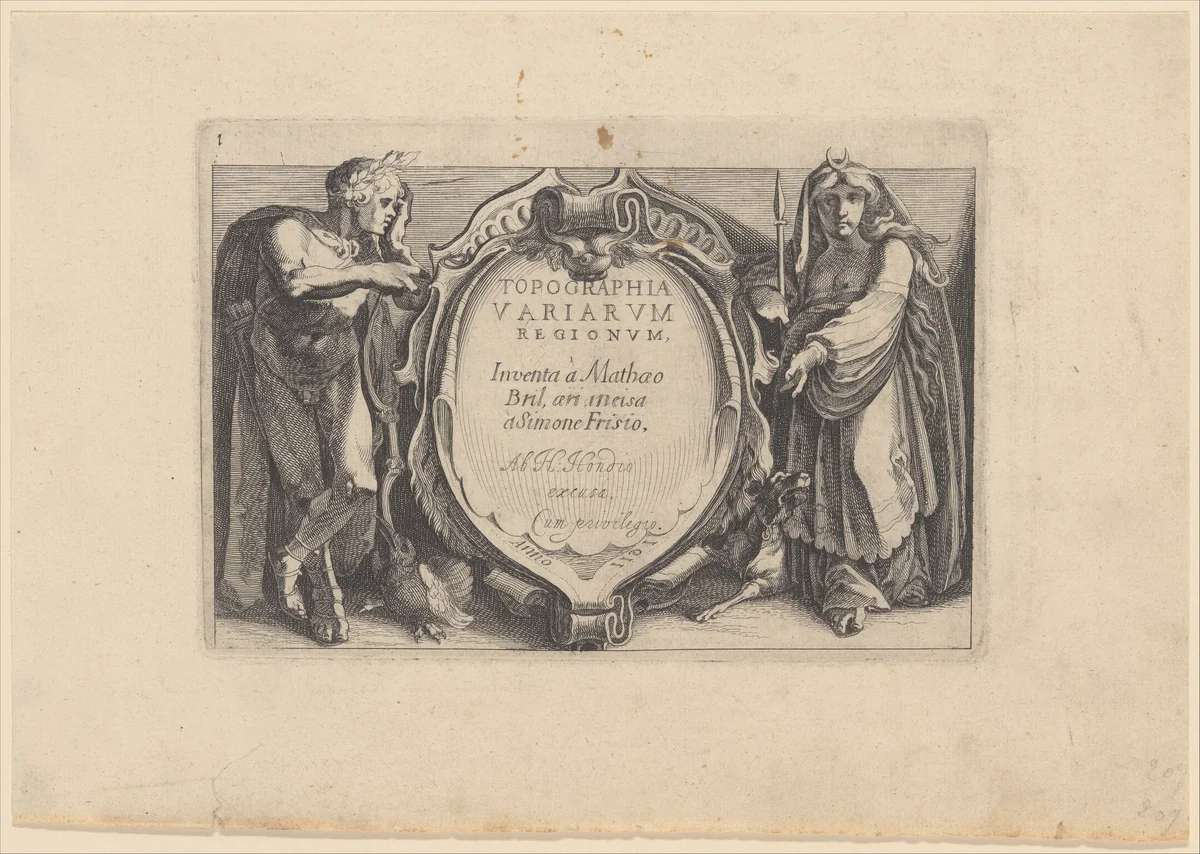 Title to Topographia Variarum Regionum by Simon Wynhoutsz Frisius, print, 1611