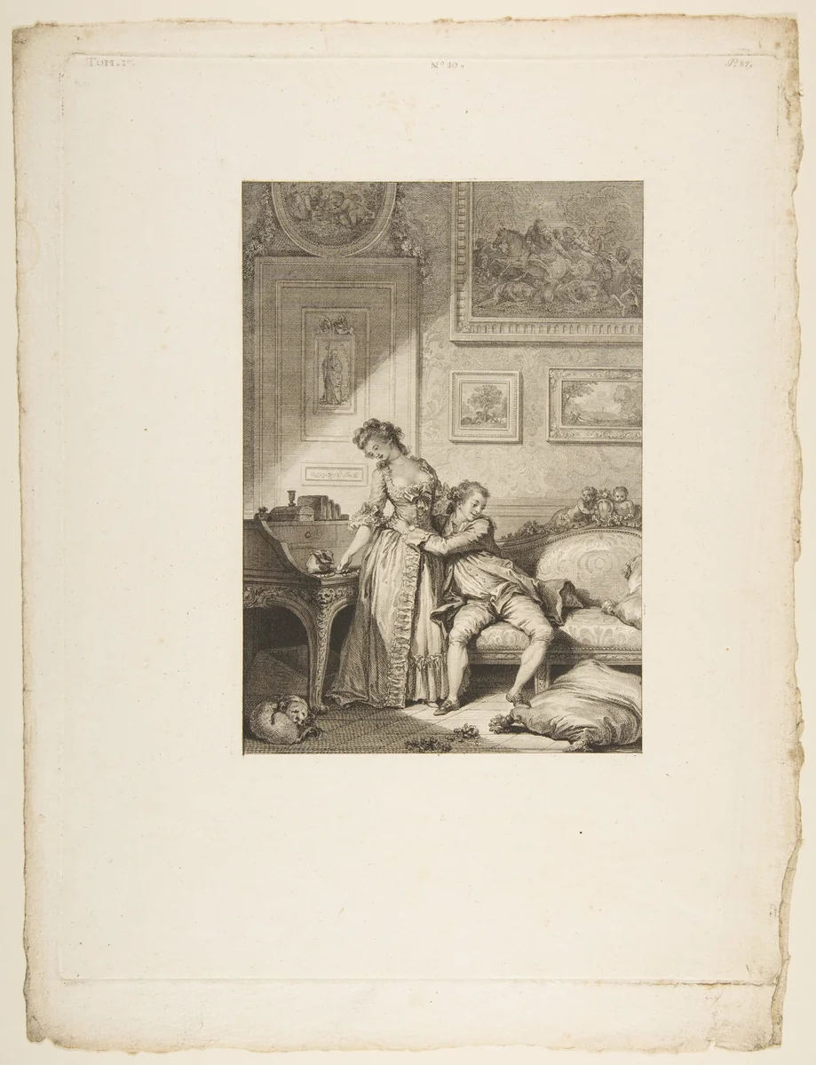 A Femme avare galant Escroc, from "Contes et nouvelles en vers par Jean de La Fontaine. A Paris, de l'imprimerie de P. Didot, l'an III de la République, 1795" by Jacques Aliamet, print, 1790-1800