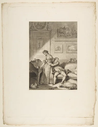 A Femme avare galant Escroc, from "Contes et nouvelles en vers par Jean de La Fontaine. A Paris, de l'imprimerie de P. Didot, l'an III de la République, 1795" by Jacques Aliamet, print, 1790-1800