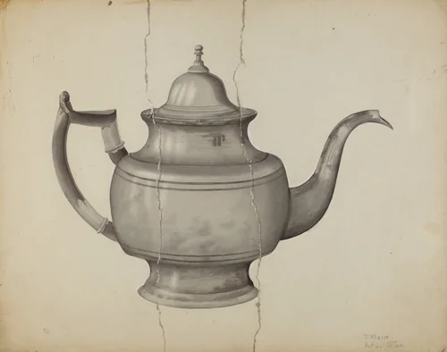Pewter Teapot by Samuel O. Klein, index of american design, 1935-1942
