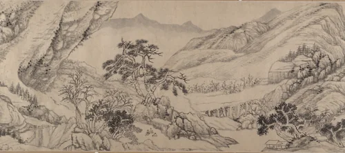 Traveling Amid Streams and Mountains by Liu Yu, painting, 1680