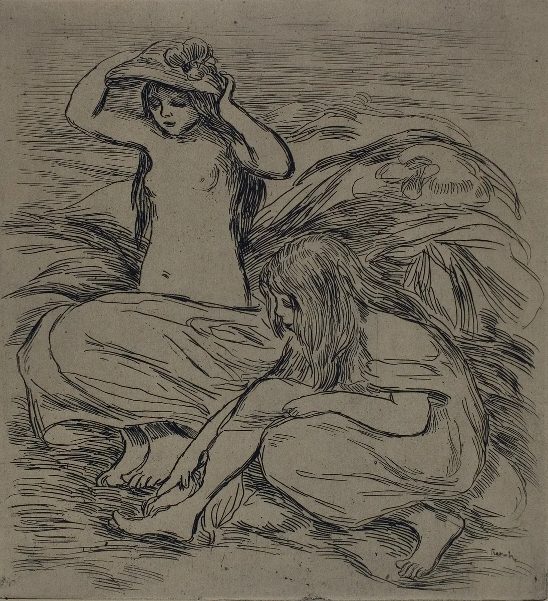 Two Women Bathing by Pierre-Auguste Renoir, print, 1890-1900