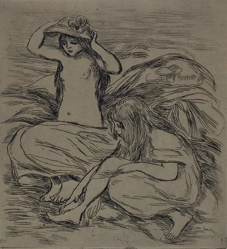 Two Women Bathing by Pierre-Auguste Renoir, print, 1890-1900