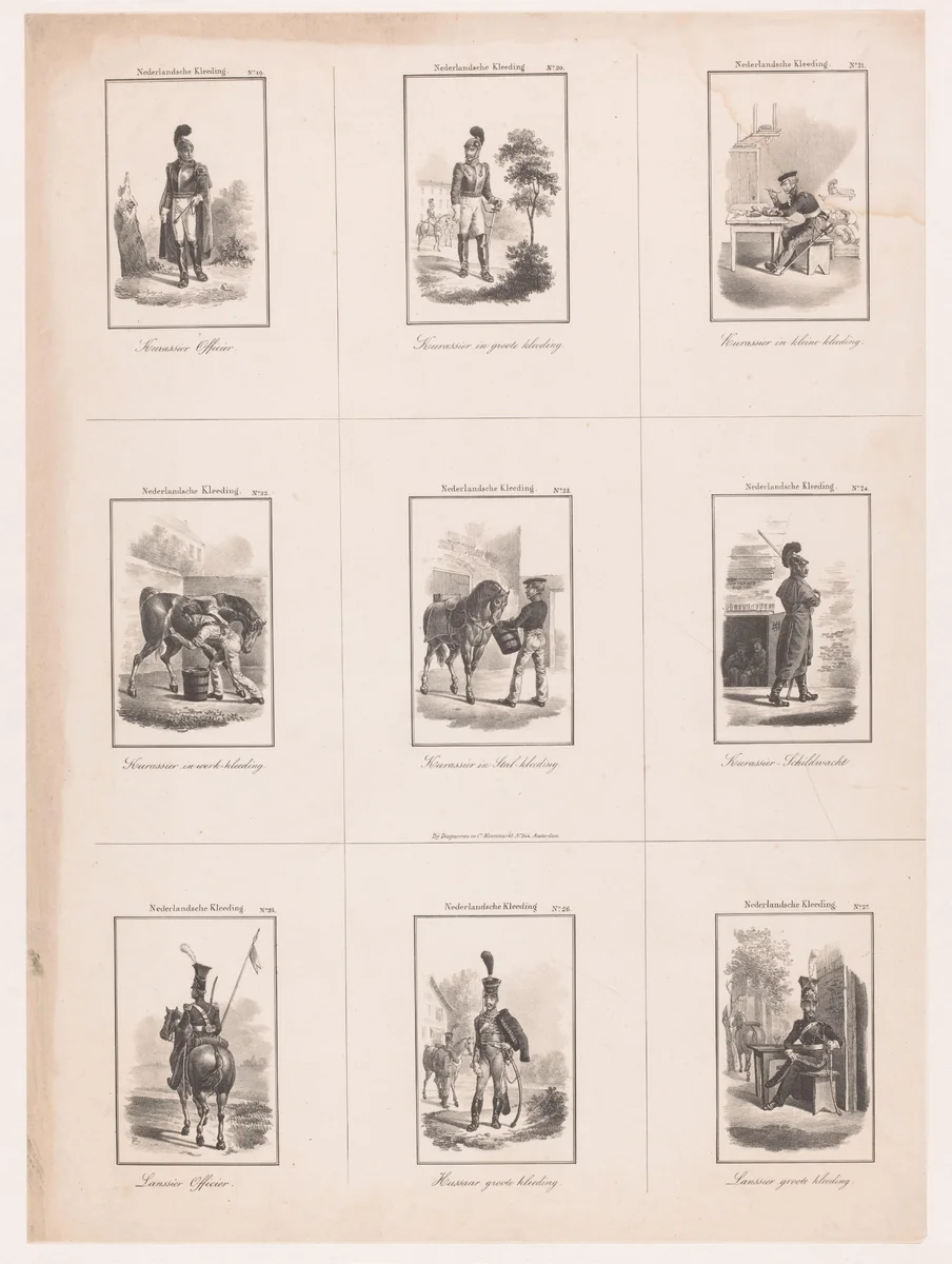 Kleding van het Nederlandse leger by anonymous, print, 1827-1907