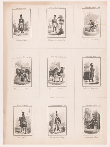 Kleding van het Nederlandse leger by anonymous, print, 1827-1907