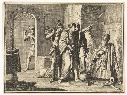 Saul bij de heks van Endor by Caspar Luyken, print, 1712