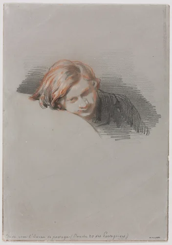 Head of a Young Man (Study for L'Oiseau de passage) by Paul Gavarni, drawing, 1853