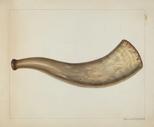 Powder Horn by Annie B. Johnston, index of american design, 1938