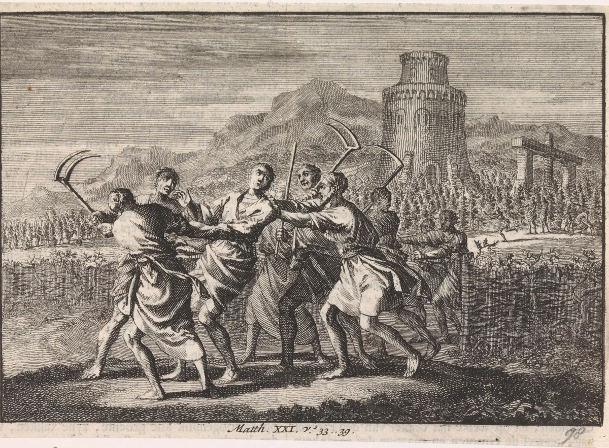 Gelijkenis van de pachters van de wijngaard by Jan Luyken, print, 1703-1762