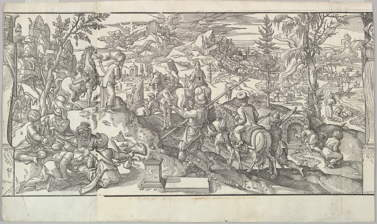 Turkish Soldiers at Rest from the frieze Ces Moeurs et fachons de faire de Turcz (Customs and Fashions of the Turks) by Pieter Coecke van Aelst, print, 1553