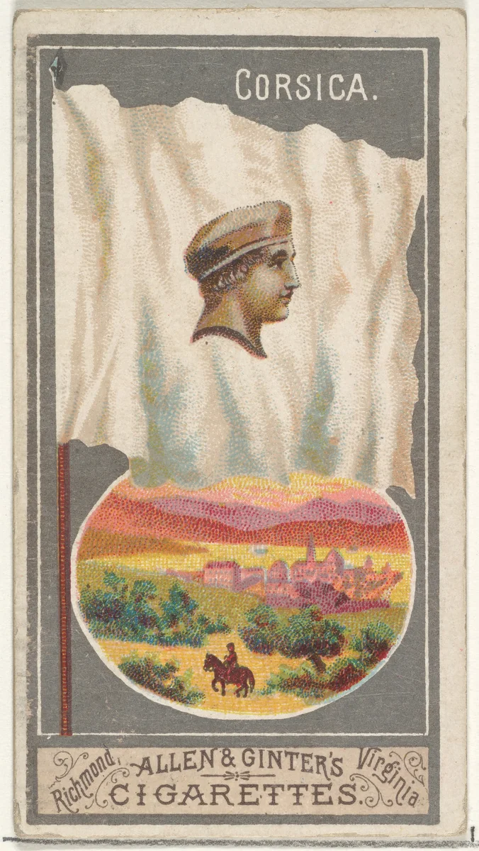 Corsica, from the City Flags series (N6) for Allen & Ginter Cigarettes Brands by Allen & Ginter, print, 1887