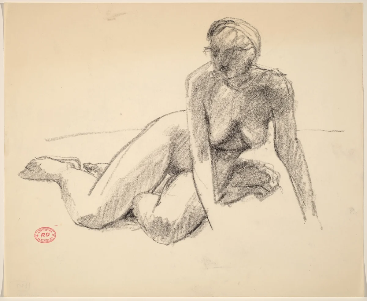 Untitled [seated female nude leaning on hands] by Richard Diebenkorn, drawing, 1955-1967
