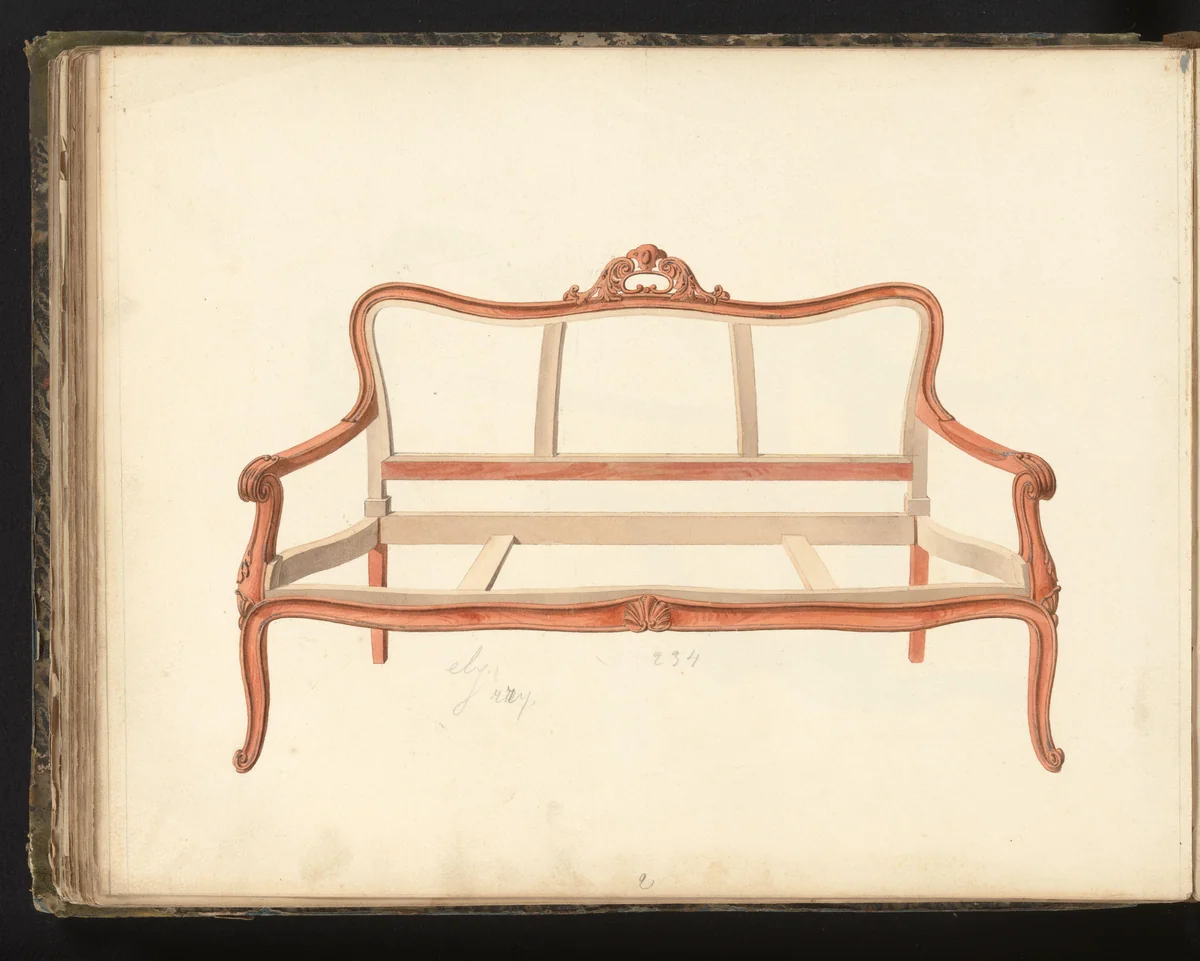 Ontwerp voor een bank in Lodewijk XV-stijl by anonymous, drawing, 1825-1839
