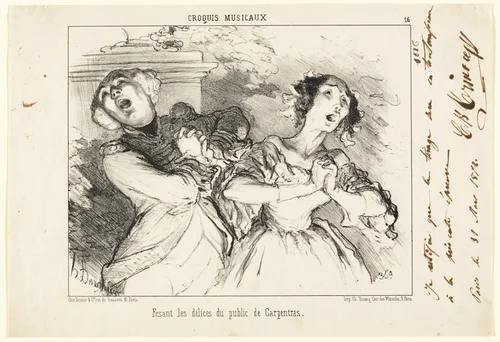 Giving the public the delights of Carpentras, plate 16 from Croquis Musicaux by Honoré-Victorin Daumier, print, 1852