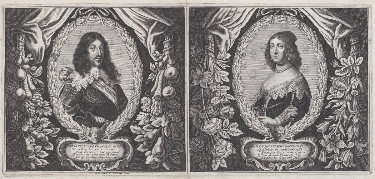 Louis XIII and Anna d'Austriche by Balthasar Moncornet, print, 1643