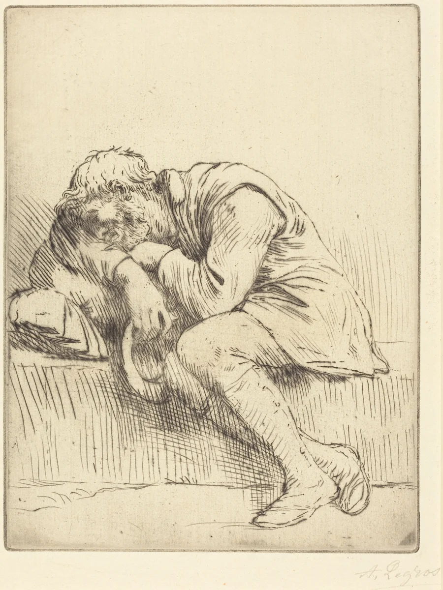 Sleeping Beggar (Mendiant endormi) by Alphonse Legros, print, 1837-1911